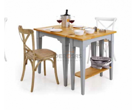Tavolo e consolle azzurro e miele in legno massello