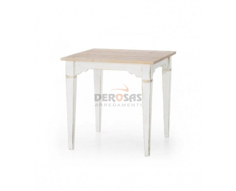 Tavolo bianco con pano naturale in legno massello